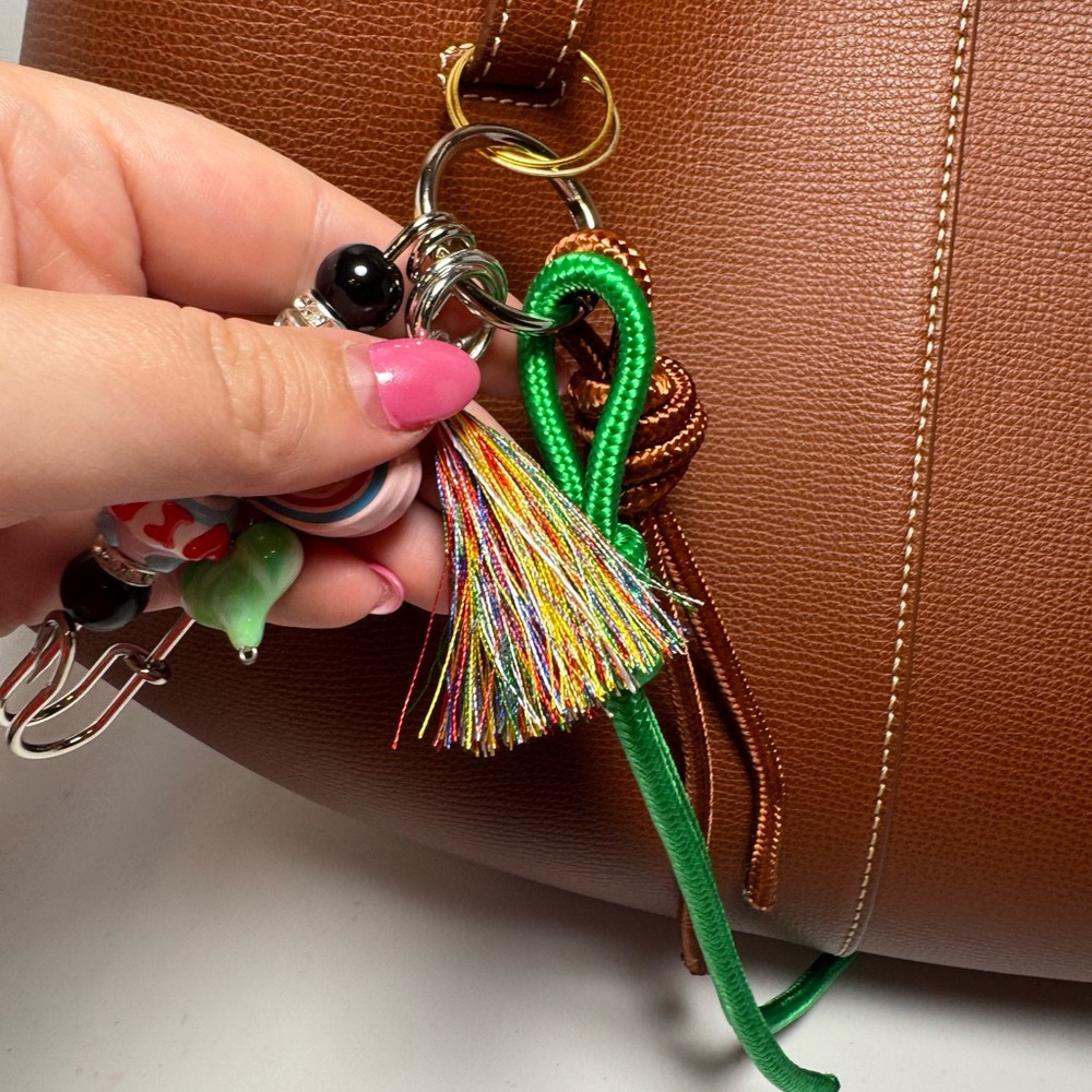 Boho Beaded LOVE Heart Bag Charm | Colorful Beads, Tassel & Rope Details - Picture 9 of 14